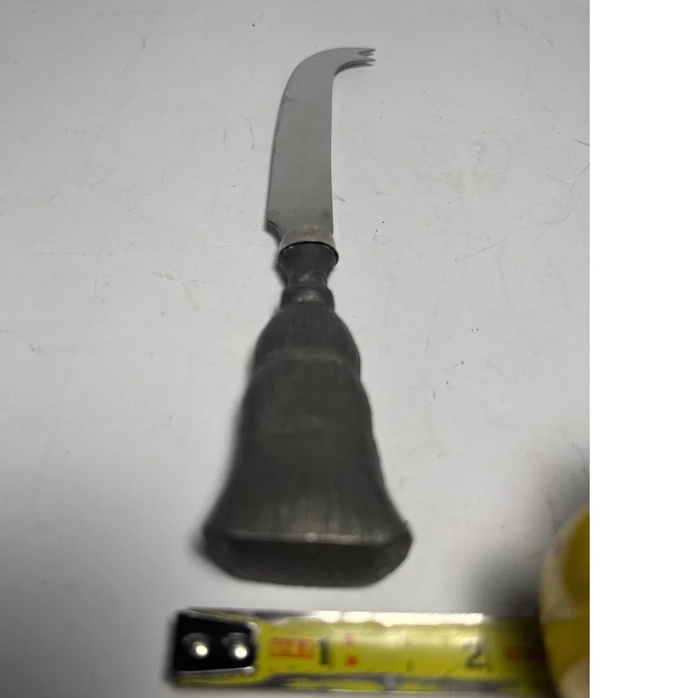 Vintage Pewter Handle Cheese Knife Fork Tip Stainless Steel Cheese Server Rustic